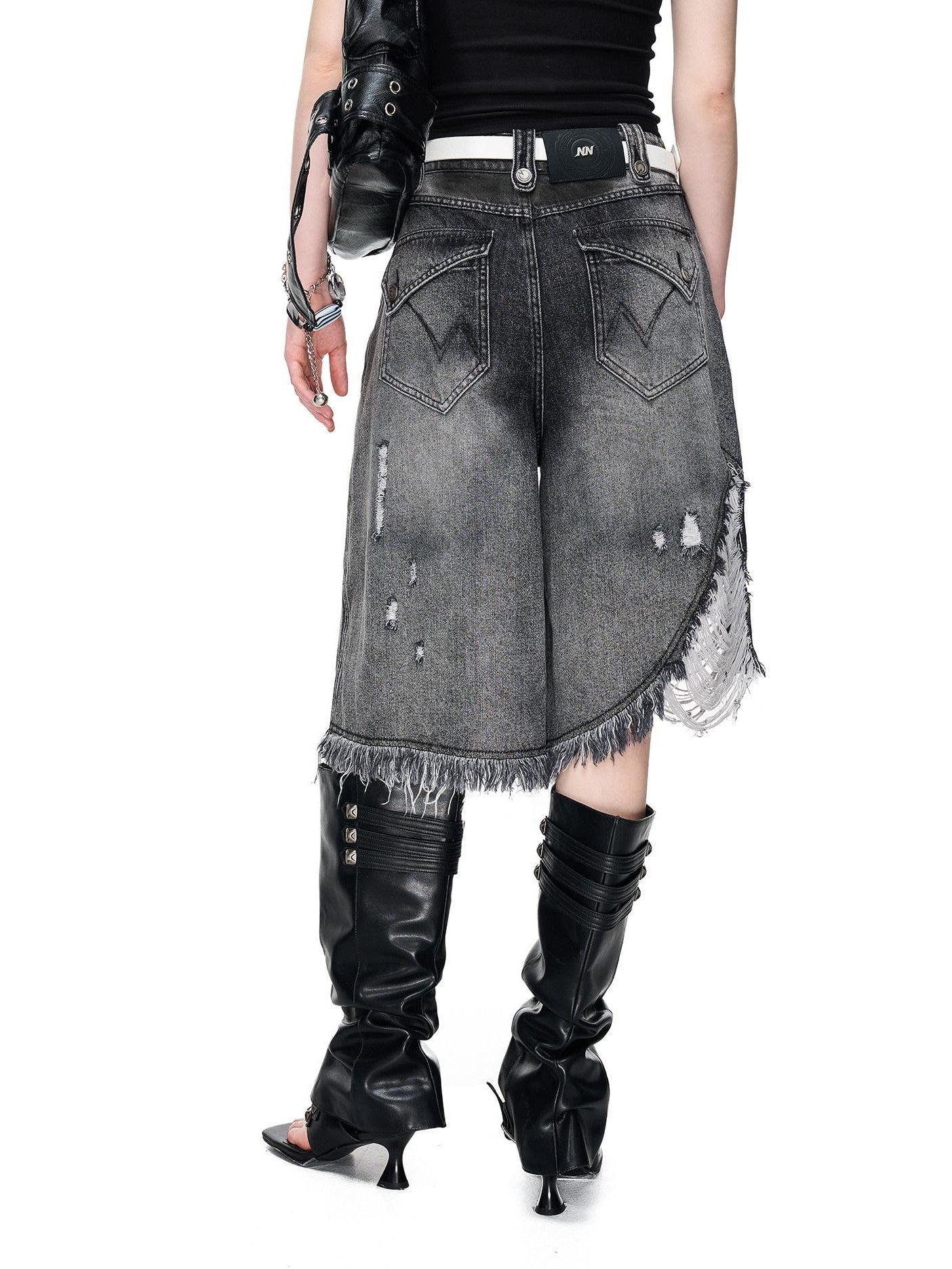 NORTH NODE Vintage Washed Distressed Ripped Wide Leg Women&