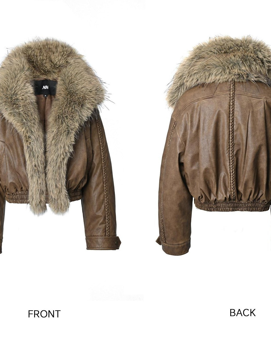 NORTH NODE Washed Big Faux Fur Collar Lapel Padded Short Punk Women&