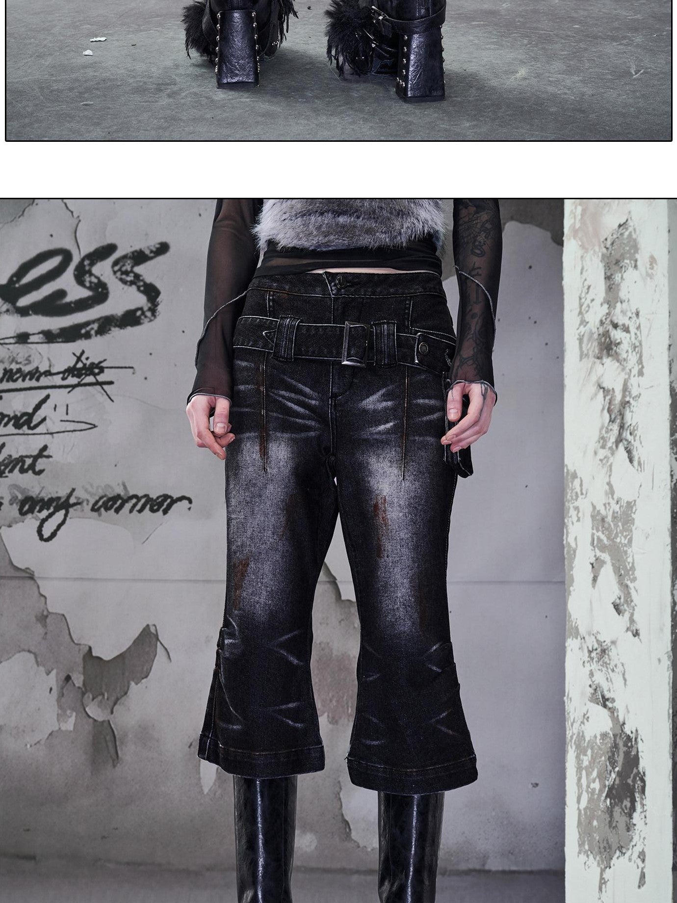 NORTH NODE Washed Black Rust Distressed Bootcut Women&