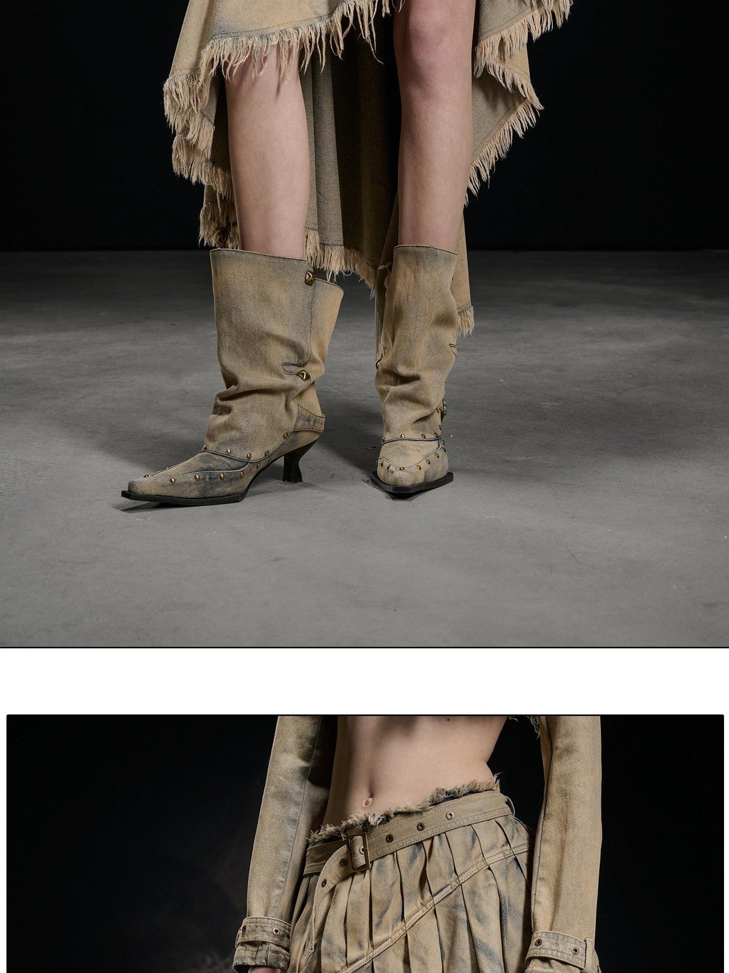 NORTH NODE Washed Distressed Asymmetric Frayed Hem Women&