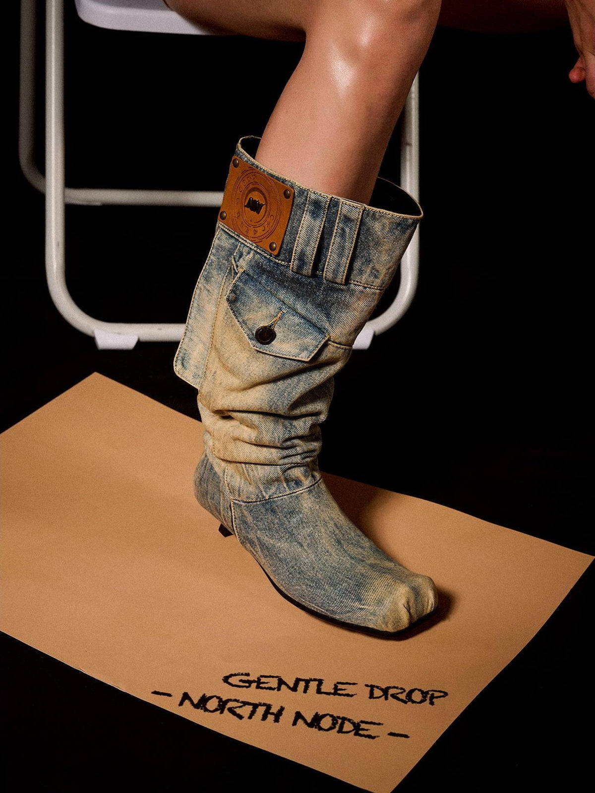 NORTH NODE Washed Distressed Denim Slip On Low Heel Women&