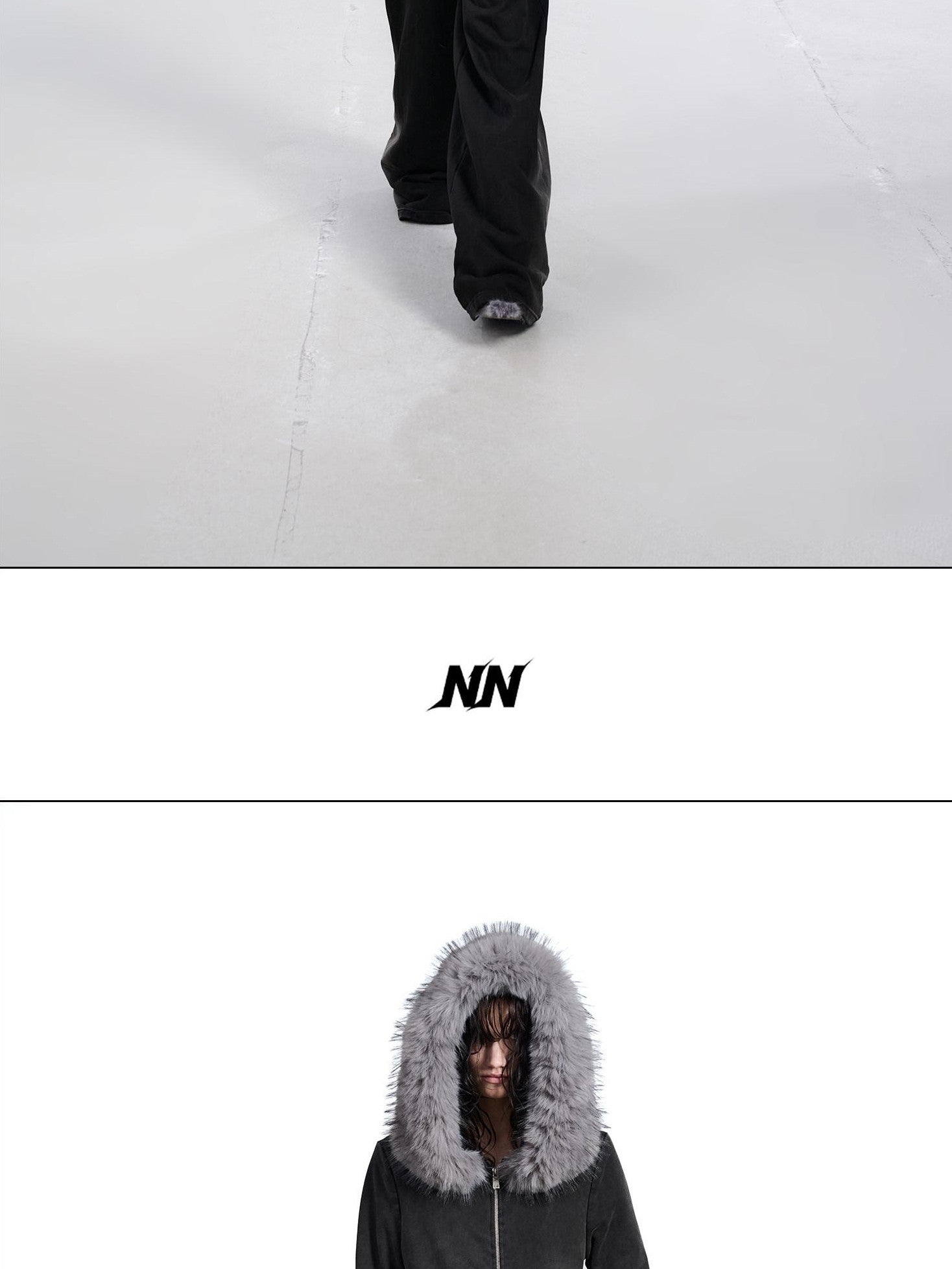 NORTH NODE Washed Distressed Fur Collar Hooded Women&
