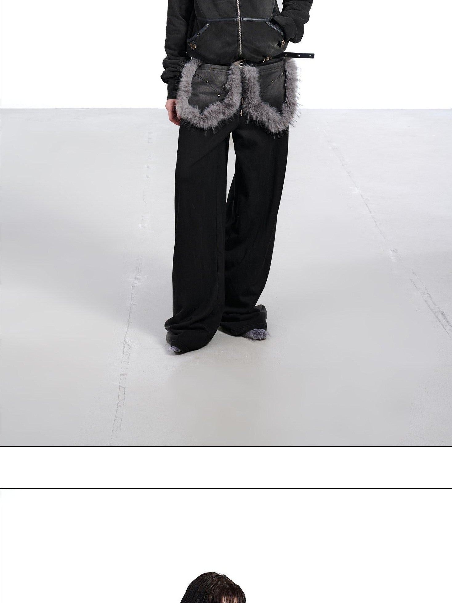 NORTH NODE Washed Distressed Fur Collar Hooded Women&