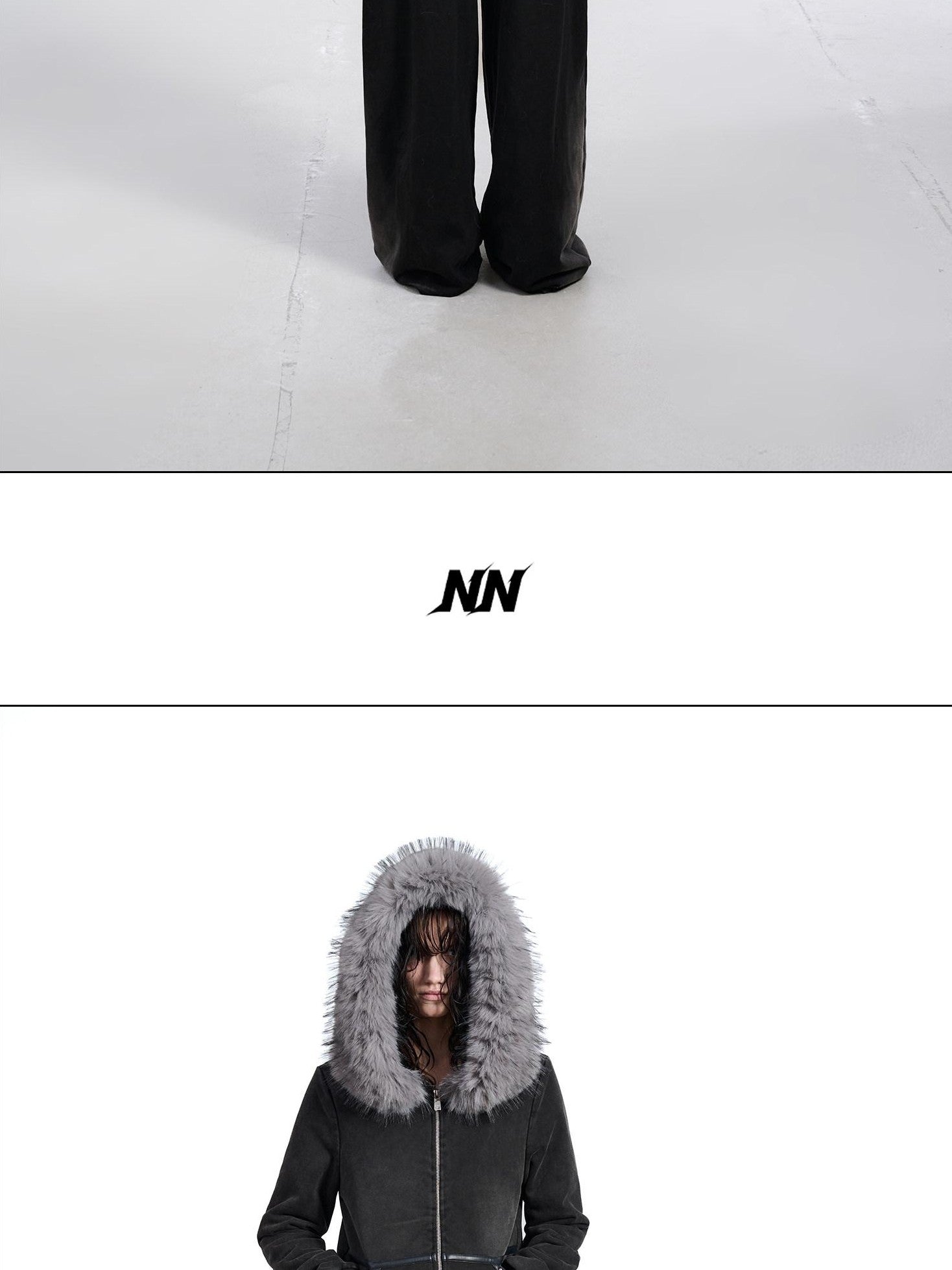 NORTH NODE Washed Distressed Fur Collar Hooded Women&