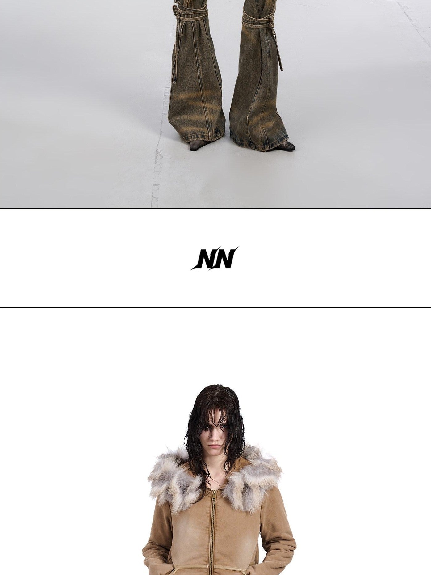 NORTH NODE Washed Distressed Fur Collar Hooded Women&