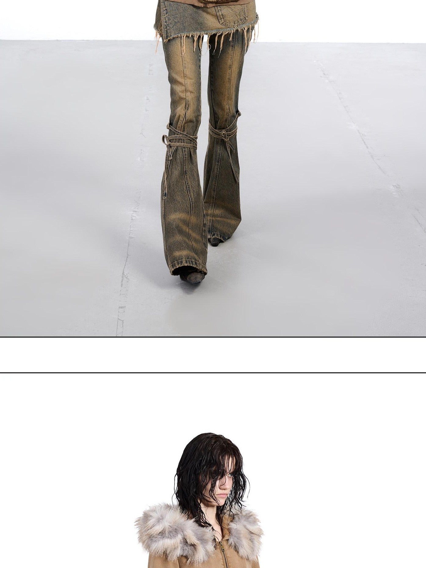 NORTH NODE Washed Distressed Fur Collar Hooded Women&