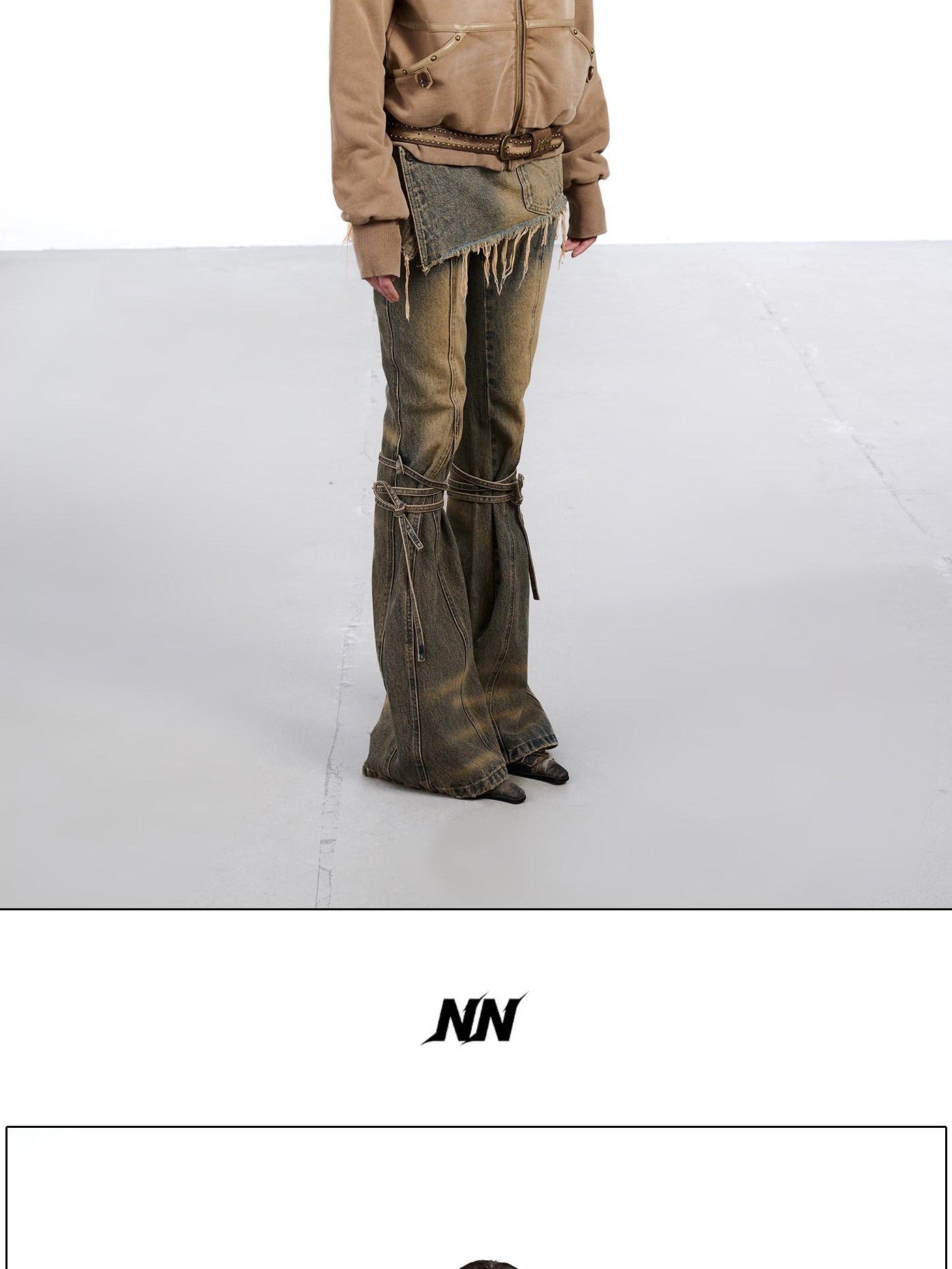 NORTH NODE Washed Distressed Fur Collar Hooded Women&