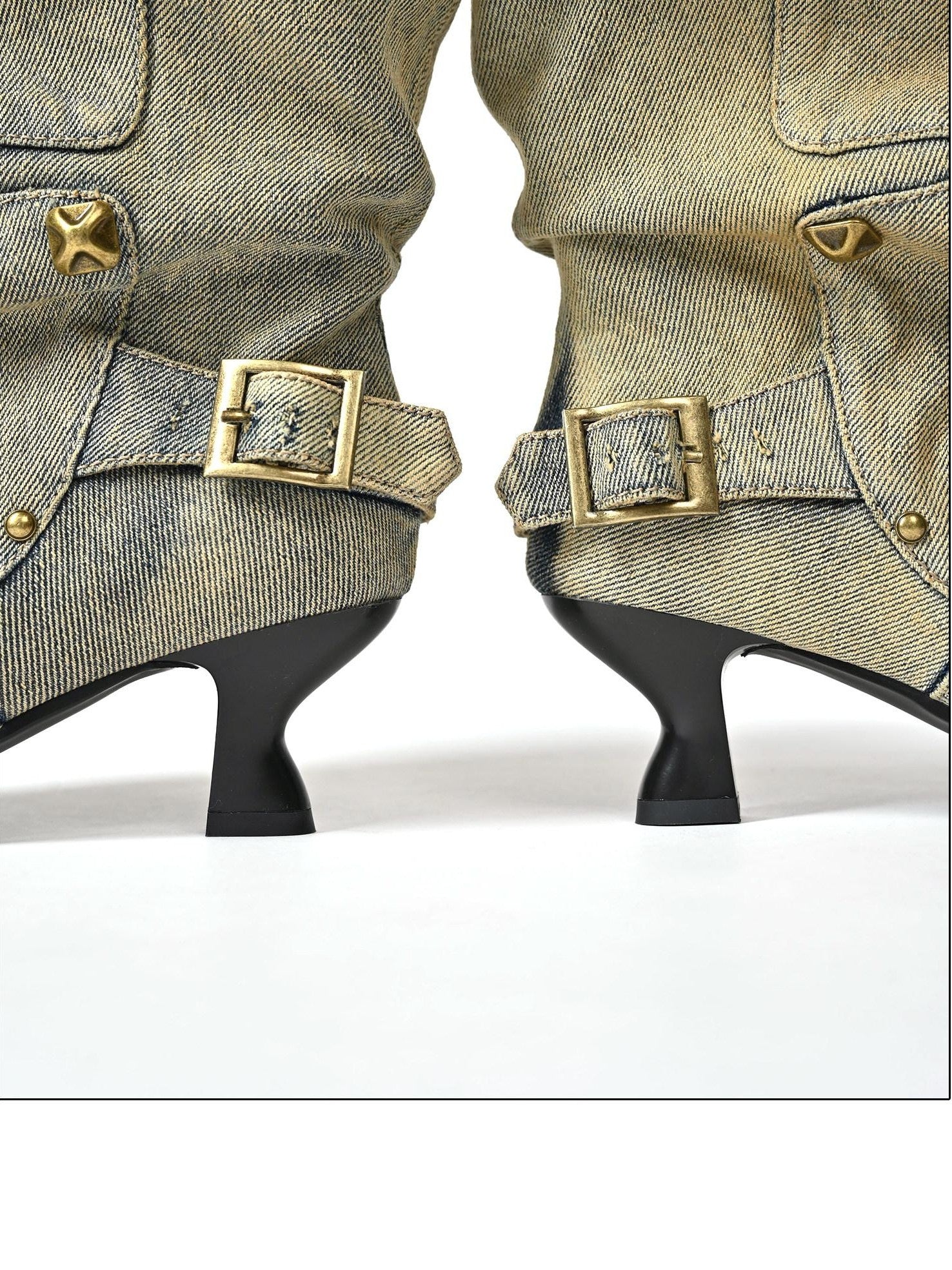 NORTH NODE Washed Distressed Studded Pointed Toe Western Punk Women&