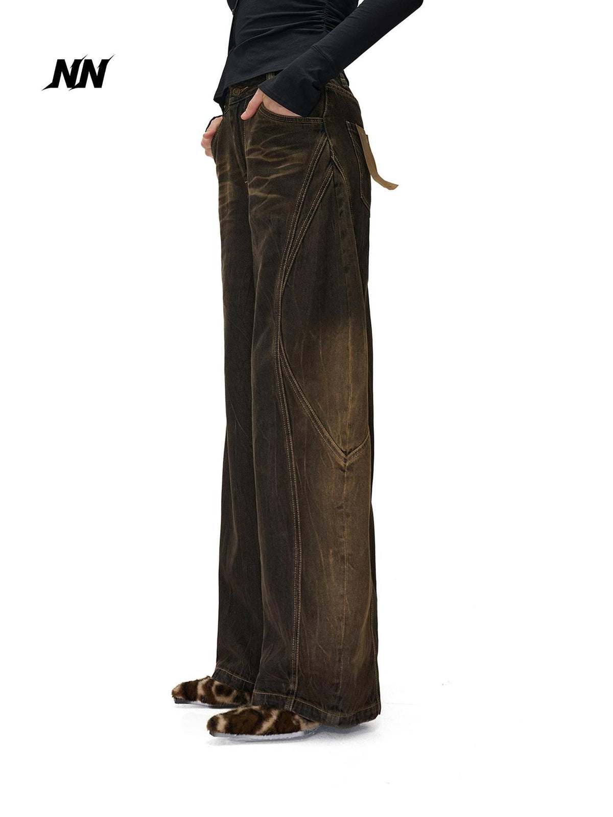 NORTH NODE Washed Distressed Wide-leg Women&