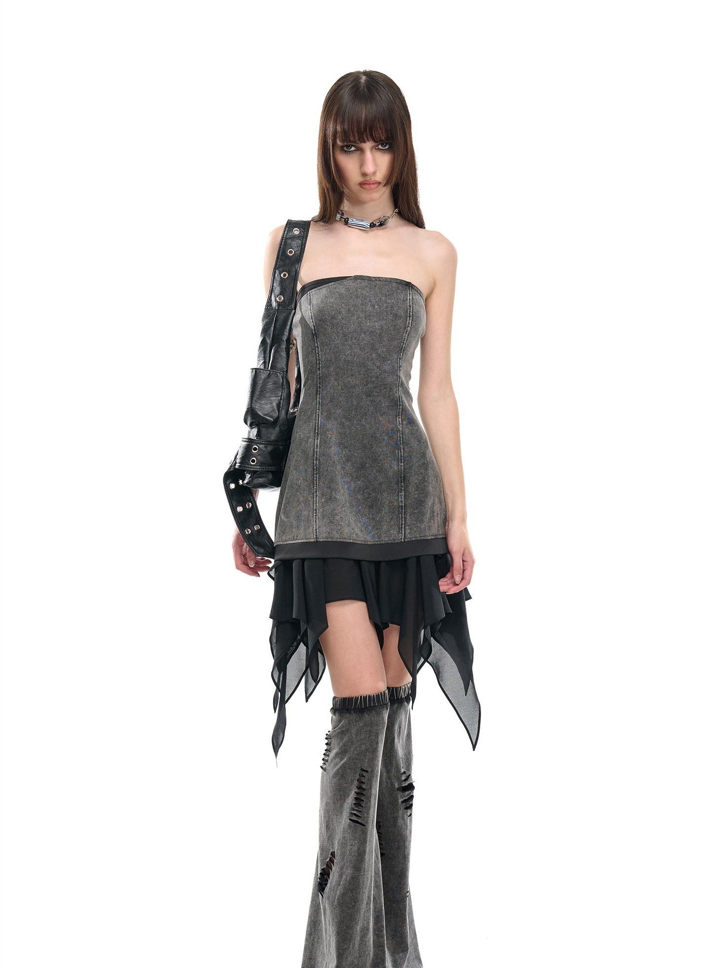 NORTH NODE Washed Faded Ruffle Chiffon Spliced Women&
