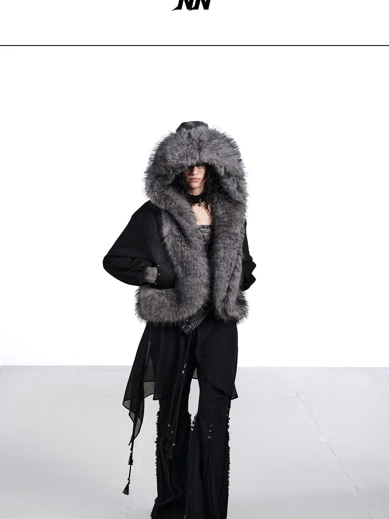 NORTH NODE Washed Faux Fur Patchwork Hooded Women&