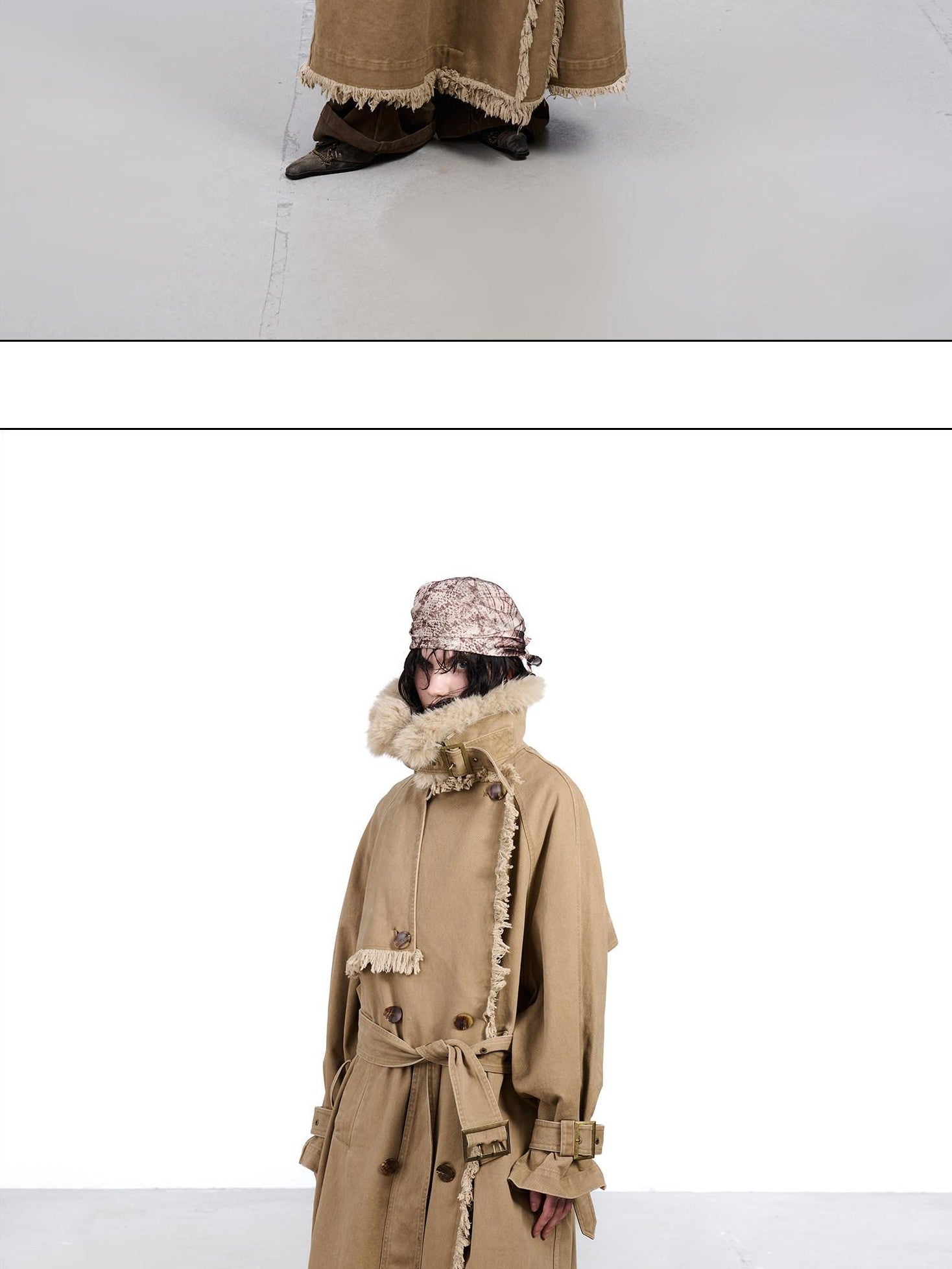 NORTH NODE Washed Fur Collar Detachable Inner Fur Lining Women&