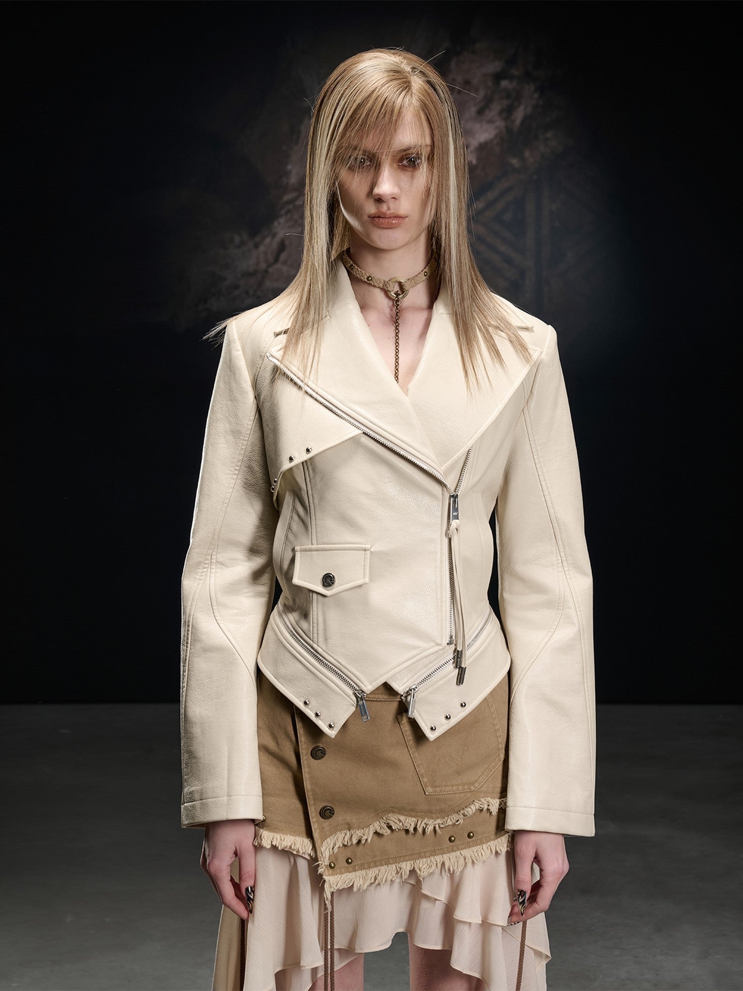 NORTH NODE Washed Lychee Texture Lapel Slim Fit Multiple Pockets Women&