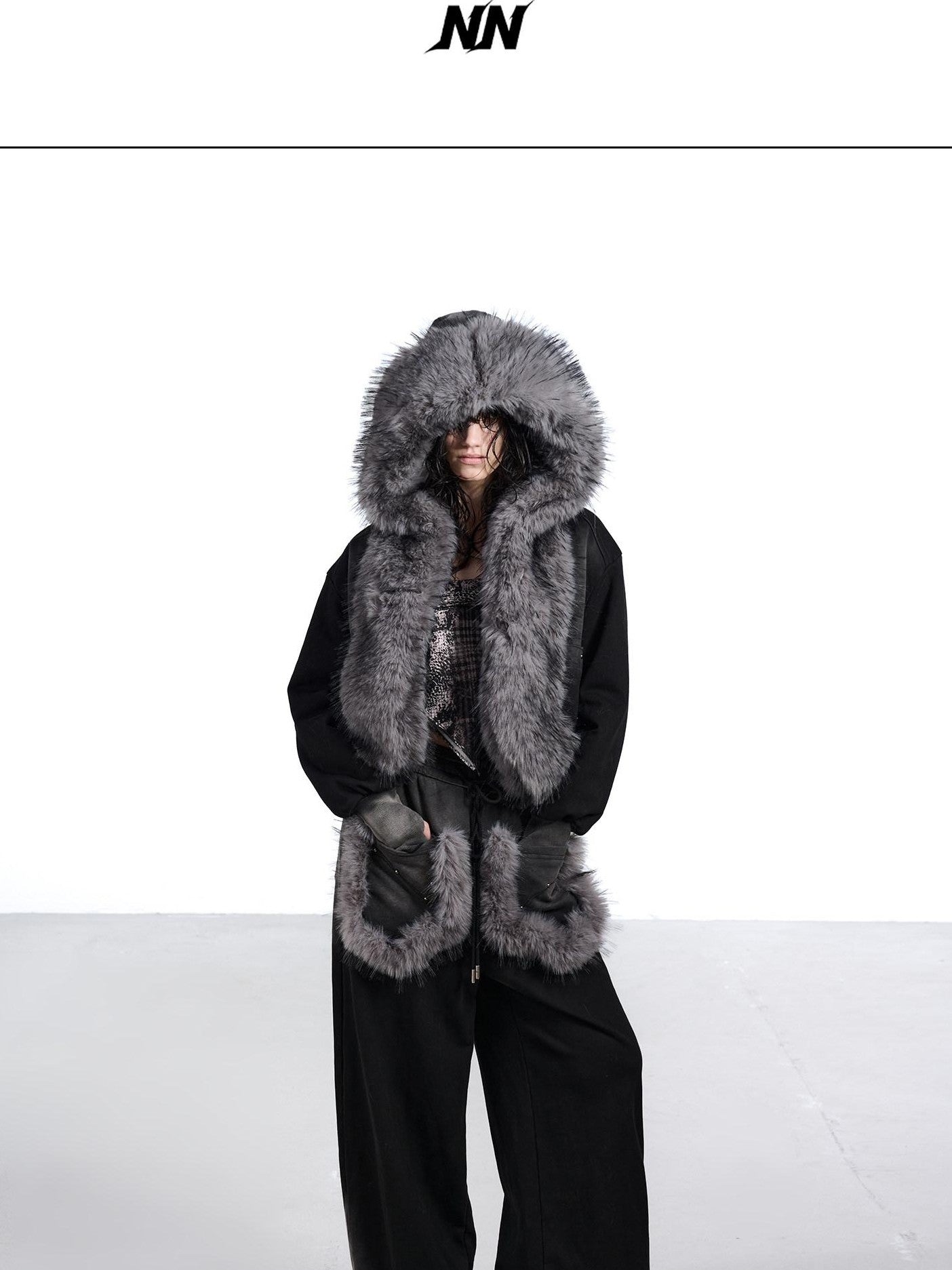 NORTH NODE Washed Patchwork Faux Fur Big Pocket Women&