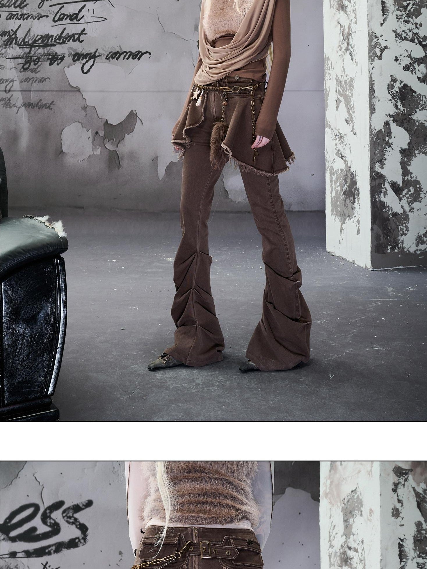 NORTH NODE Washed Pleated Detachable Waist Belt Women&