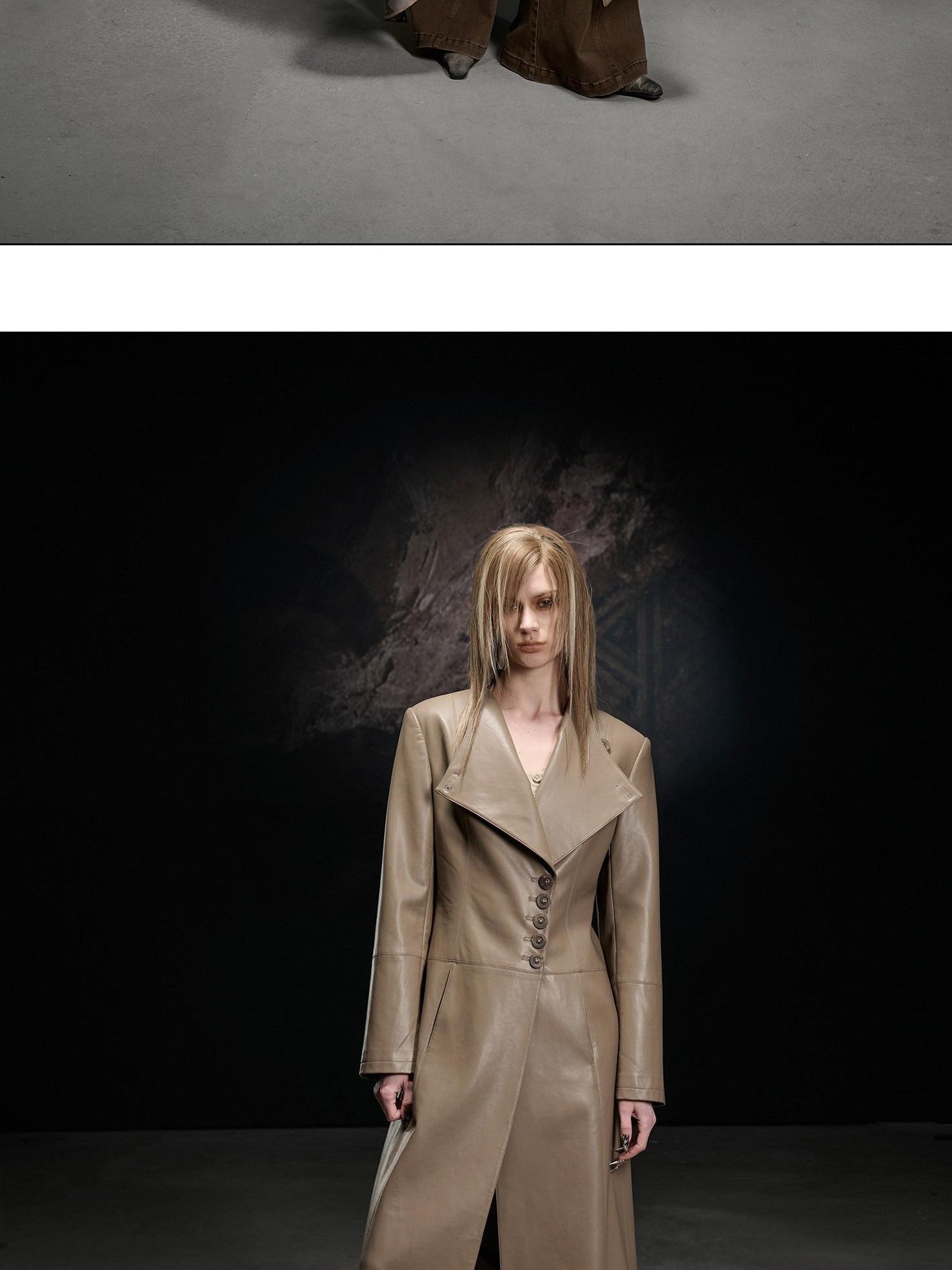 NORTH NODE Washed Pu Leather Lychee Grain V-neck Single Row Buttons Women&