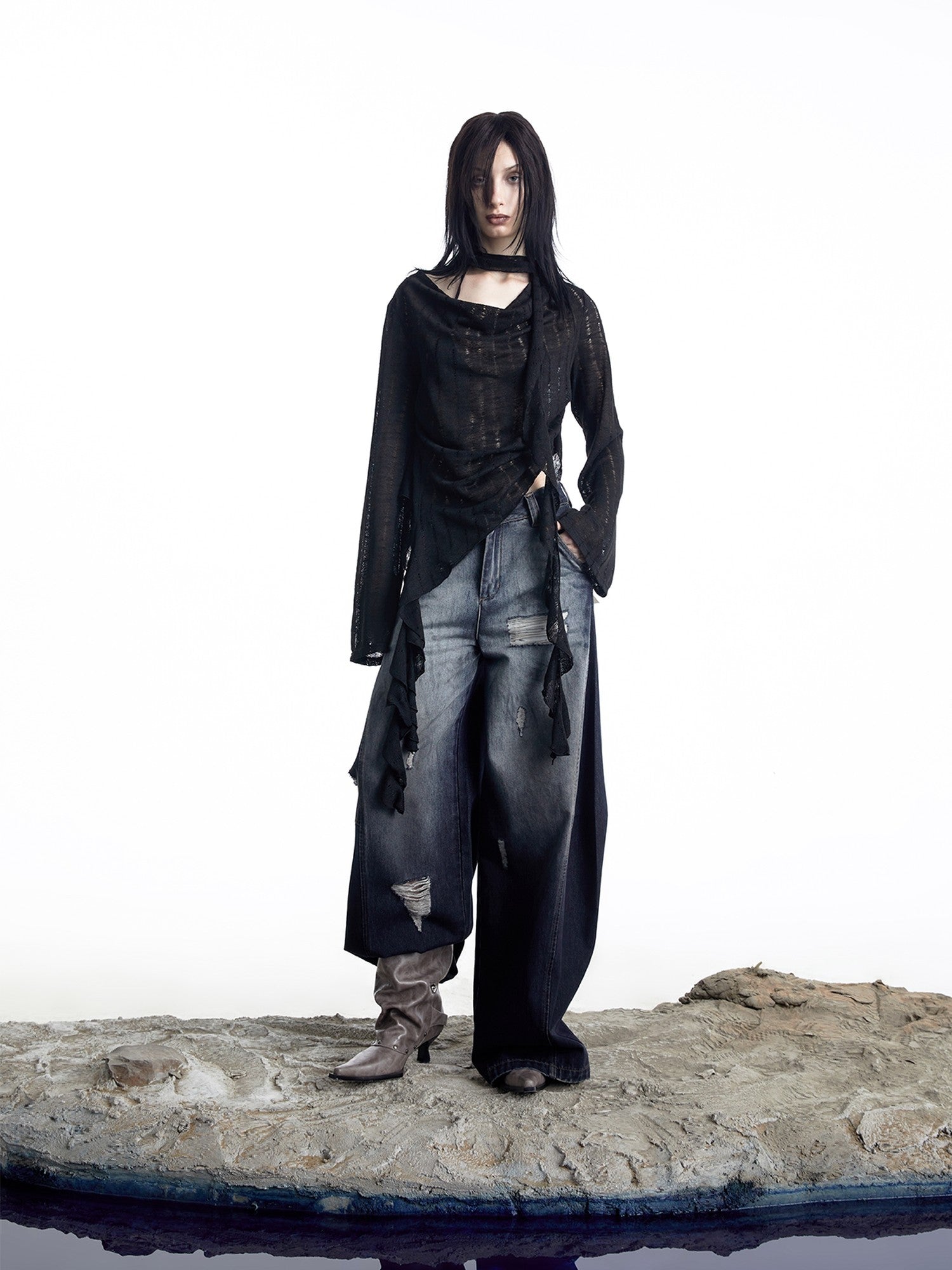 NORTH NODE Wasteland Asymmetric Lotus Ruffle Women&