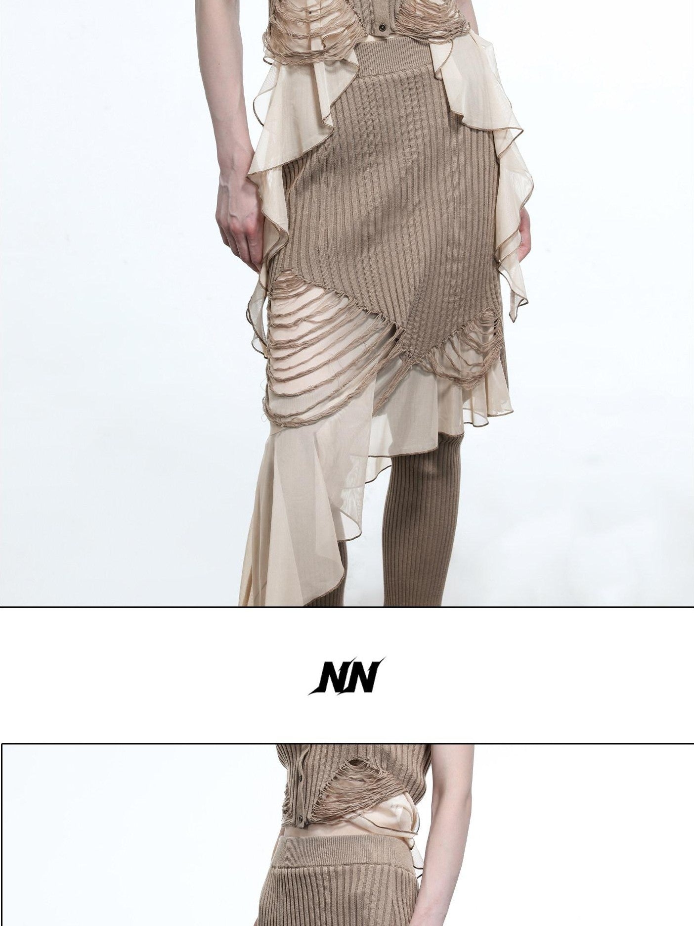 NORTH NODE Wasteland Ruffle Patchwork Knit Asymmetric Women&