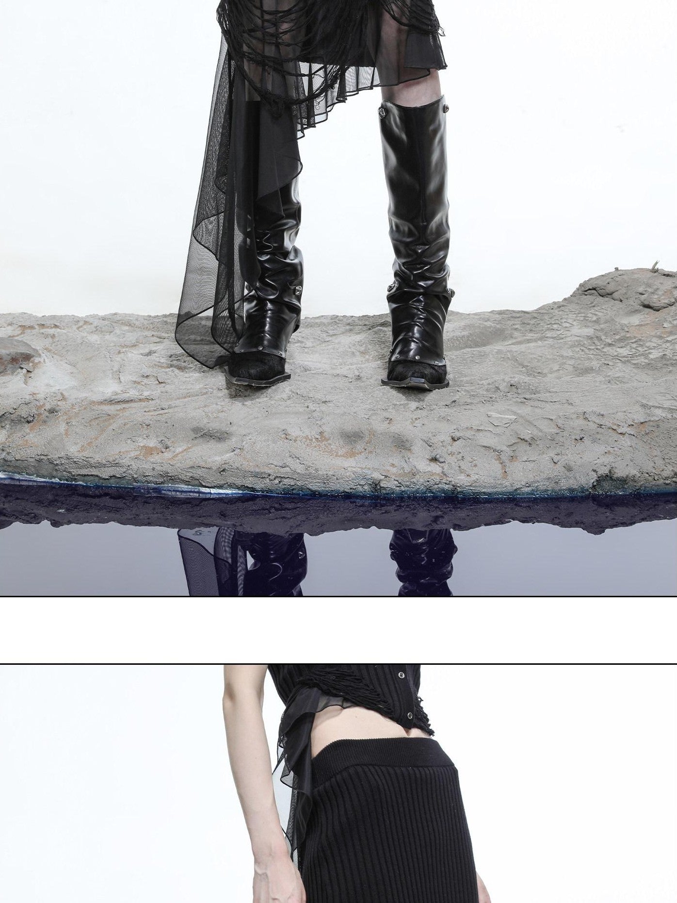 NORTH NODE Wasteland Ruffle Patchwork Knit Asymmetric Women&