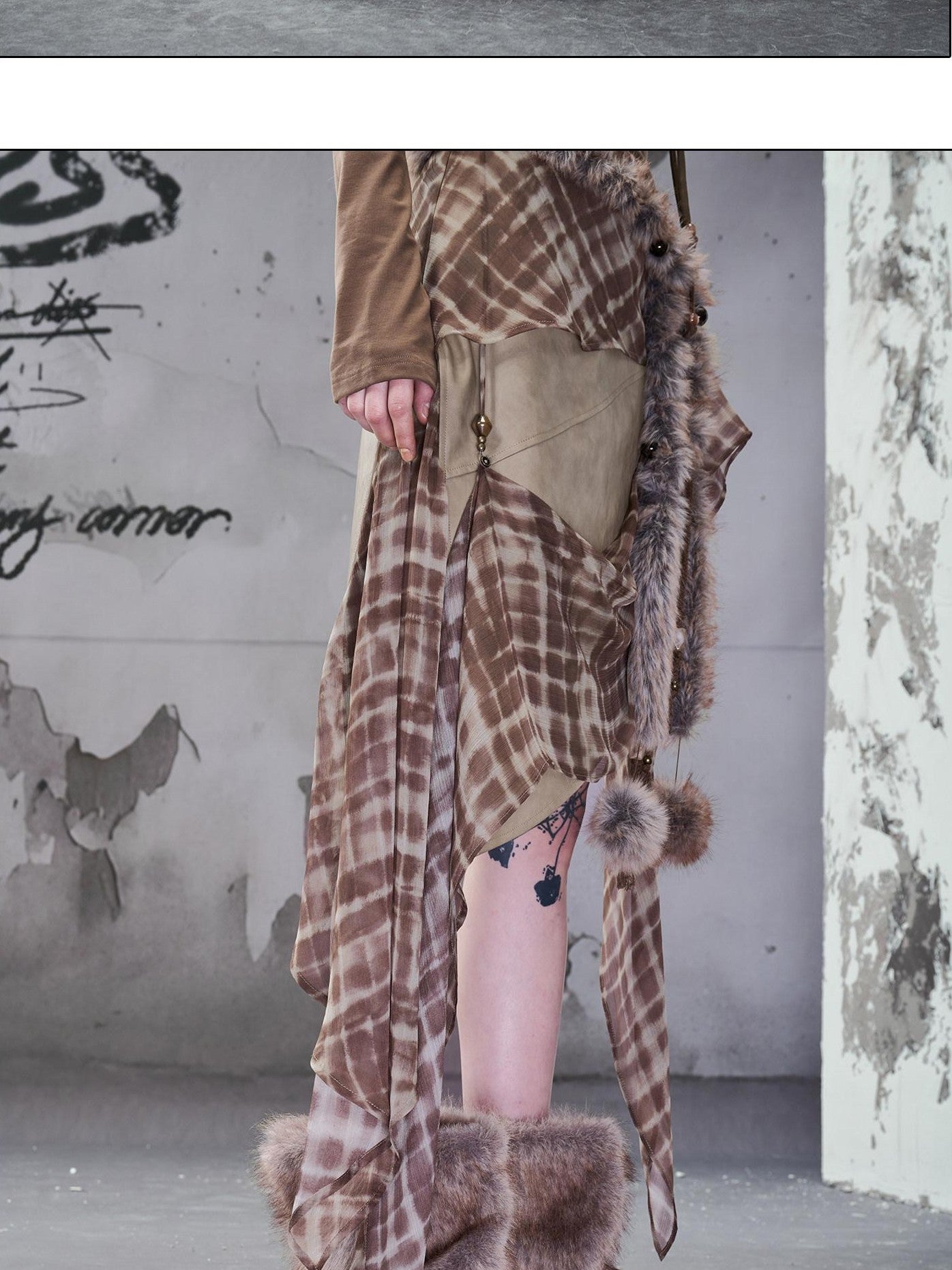 NORTH NODE Wasteland Ruffled Asymmetric Chiffon Spliced Women&