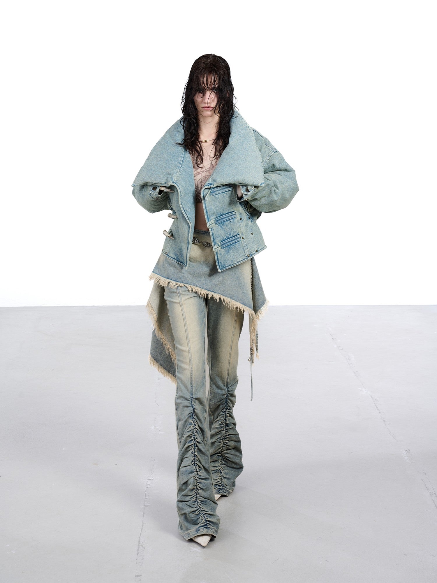 NORTH NODE White Duck Down Denim Lapel Loose Women&