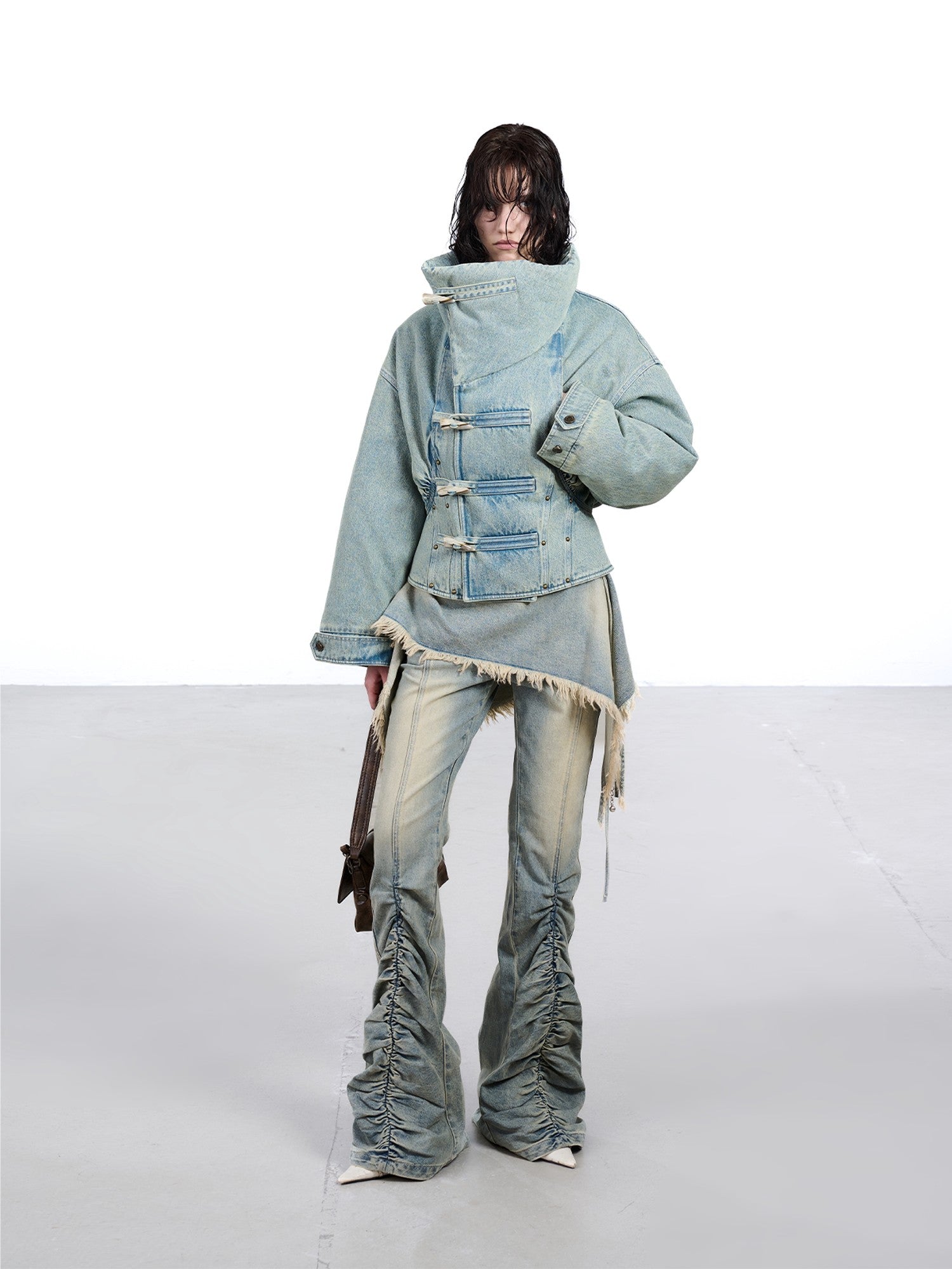 NORTH NODE White Duck Down Denim Lapel Loose Women&