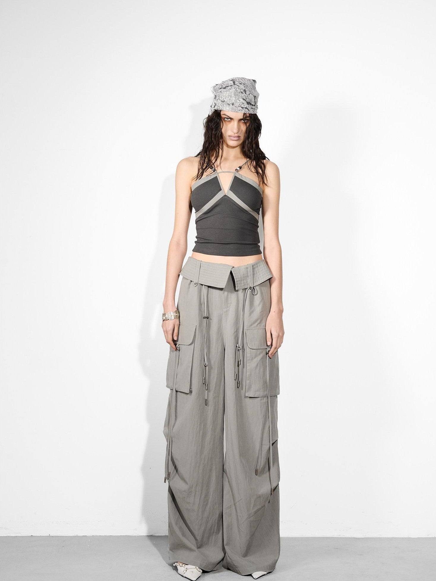NORTH NODE Wide Leg Turnover Waist Paratrooper Utility Women&