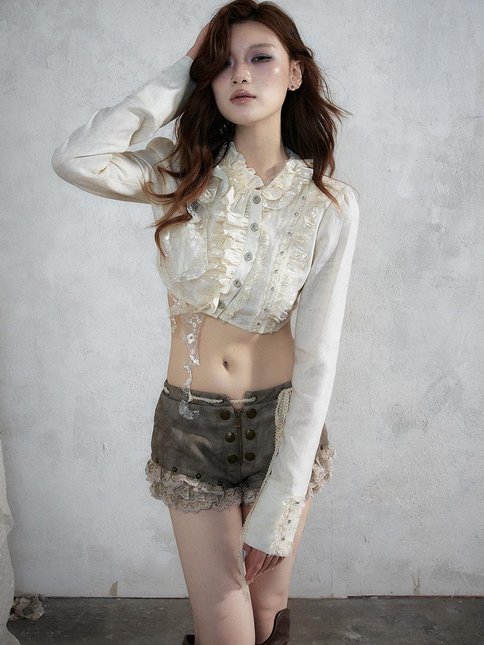 NO ROMANCE Asymmetric Lace Trim Polka Dot Stripe Women&