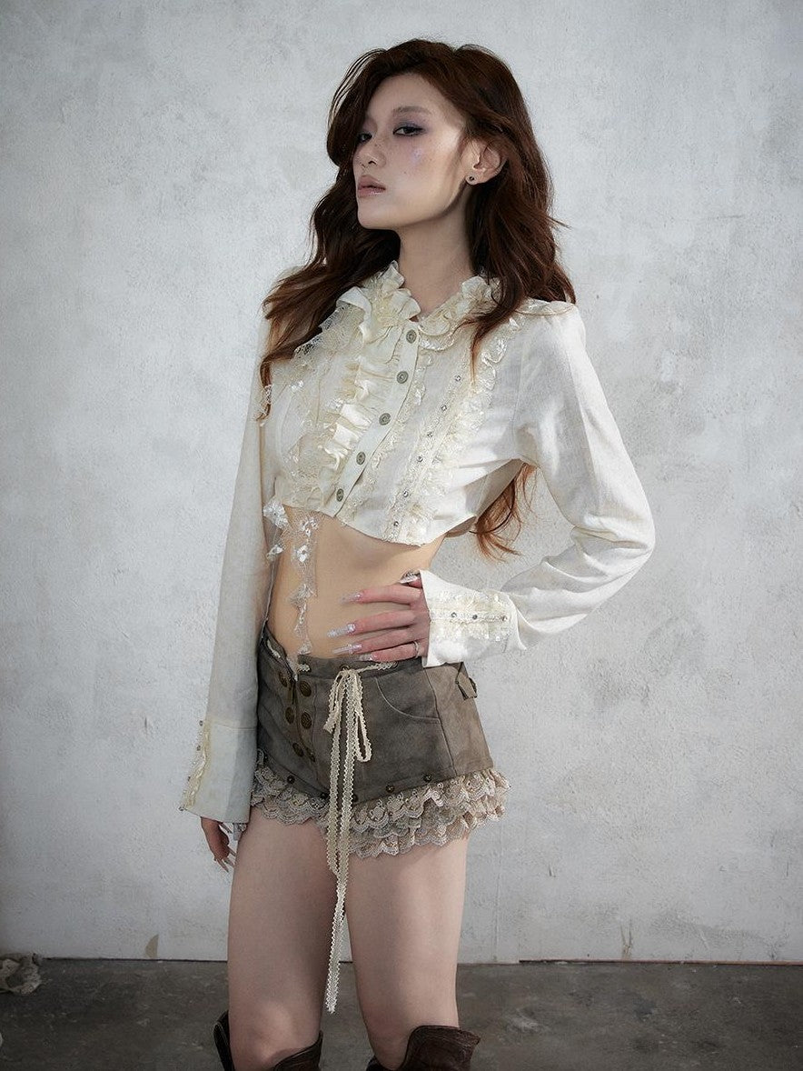 NO ROMANCE Asymmetric Lace Trim Polka Dot Stripe Women&