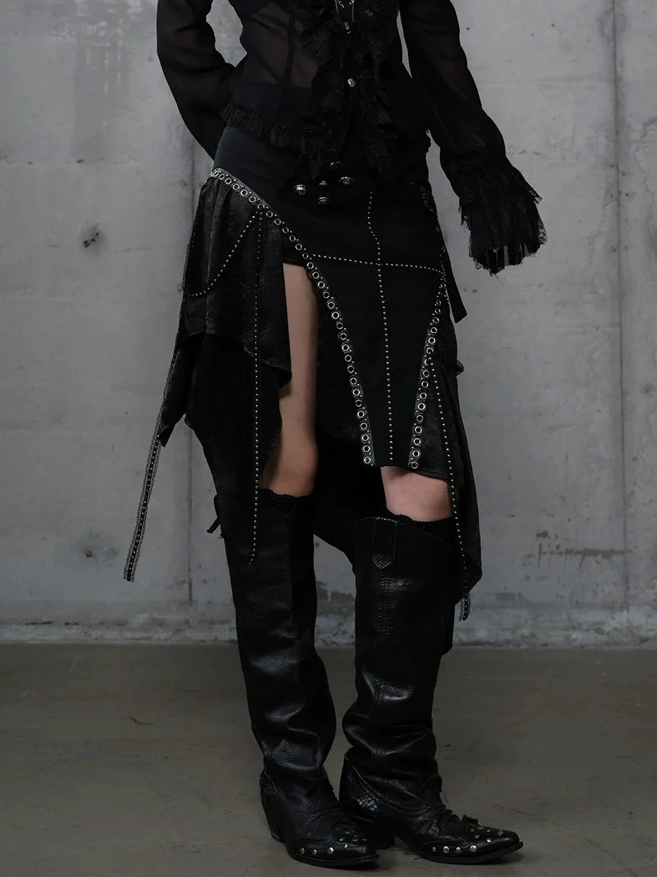 NO ROMANCE Asymmetric Side Slits Vintage Paneled Mid Waist Slim Fit Women A Line Skirt