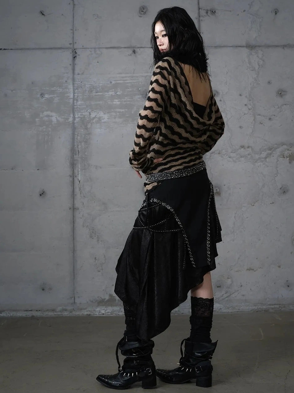 NO ROMANCE Asymmetric Side Slits Vintage Paneled Mid Waist Slim Fit Women A Line Skirt