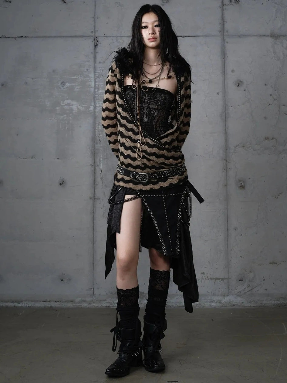 NO ROMANCE Asymmetric Side Slits Vintage Paneled Mid Waist Slim Fit Women A Line Skirt