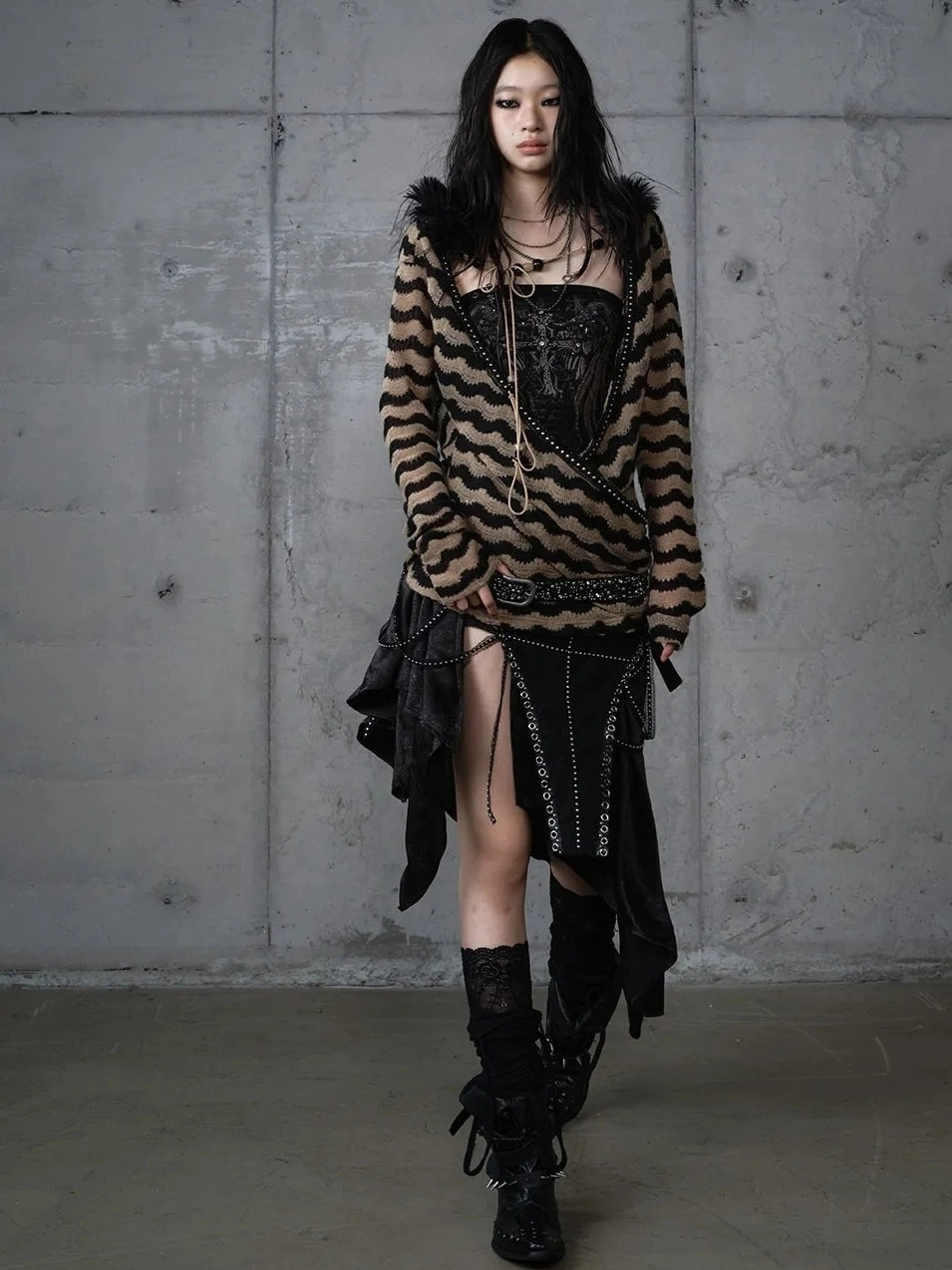 NO ROMANCE Asymmetric Side Slits Vintage Paneled Mid Waist Slim Fit Women A Line Skirt