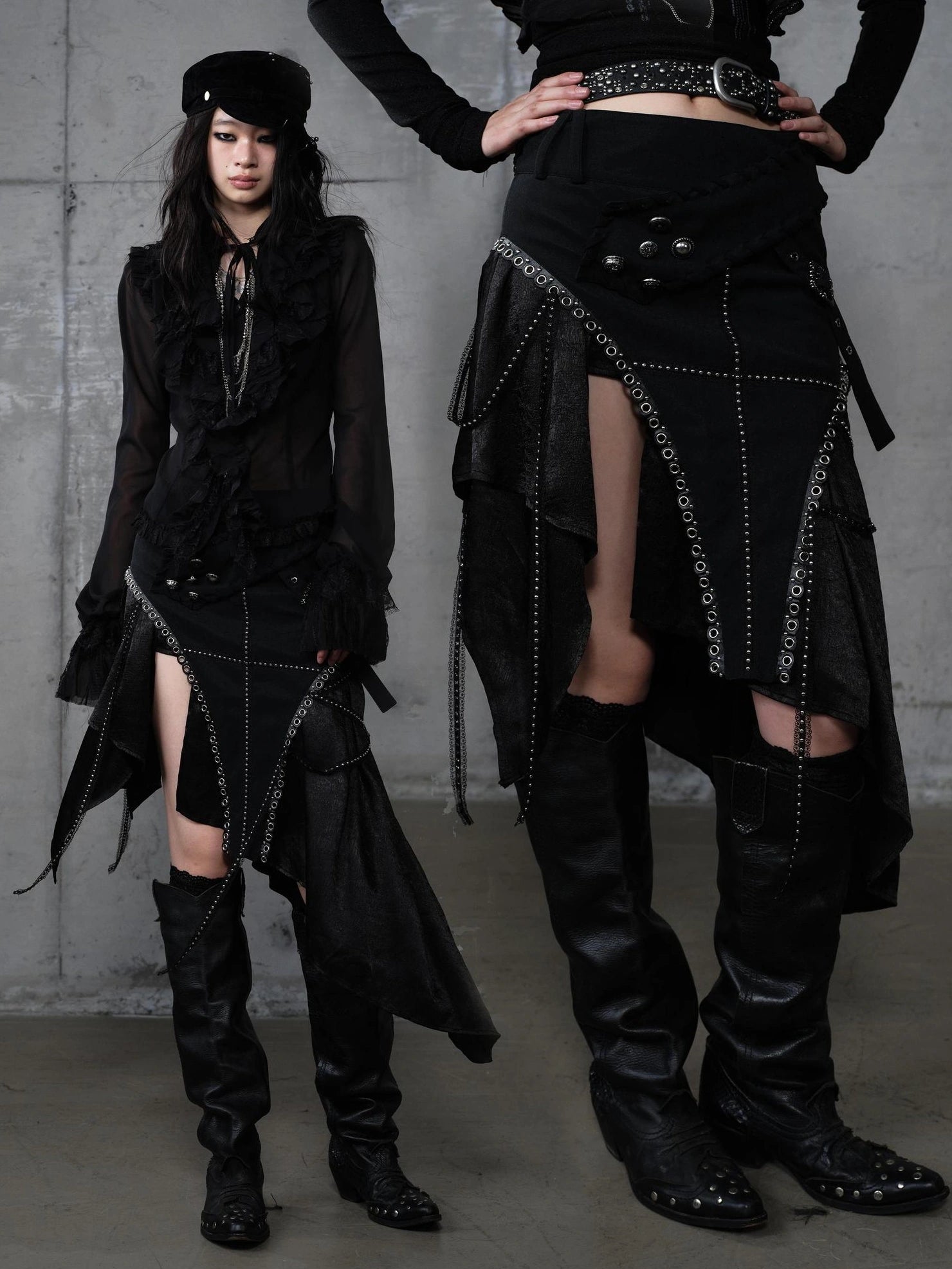 NO ROMANCE Asymmetric Side Slits Vintage Paneled Mid Waist Slim Fit Women A Line Skirt