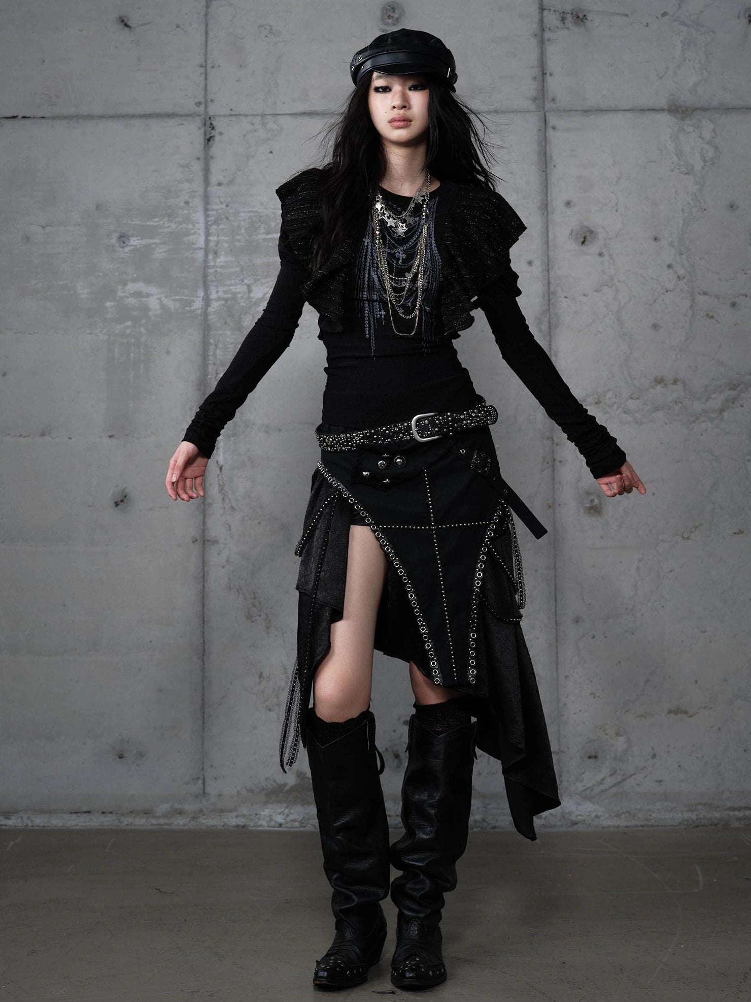 NO ROMANCE Asymmetric Side Slits Vintage Paneled Mid Waist Slim Fit Women A Line Skirt