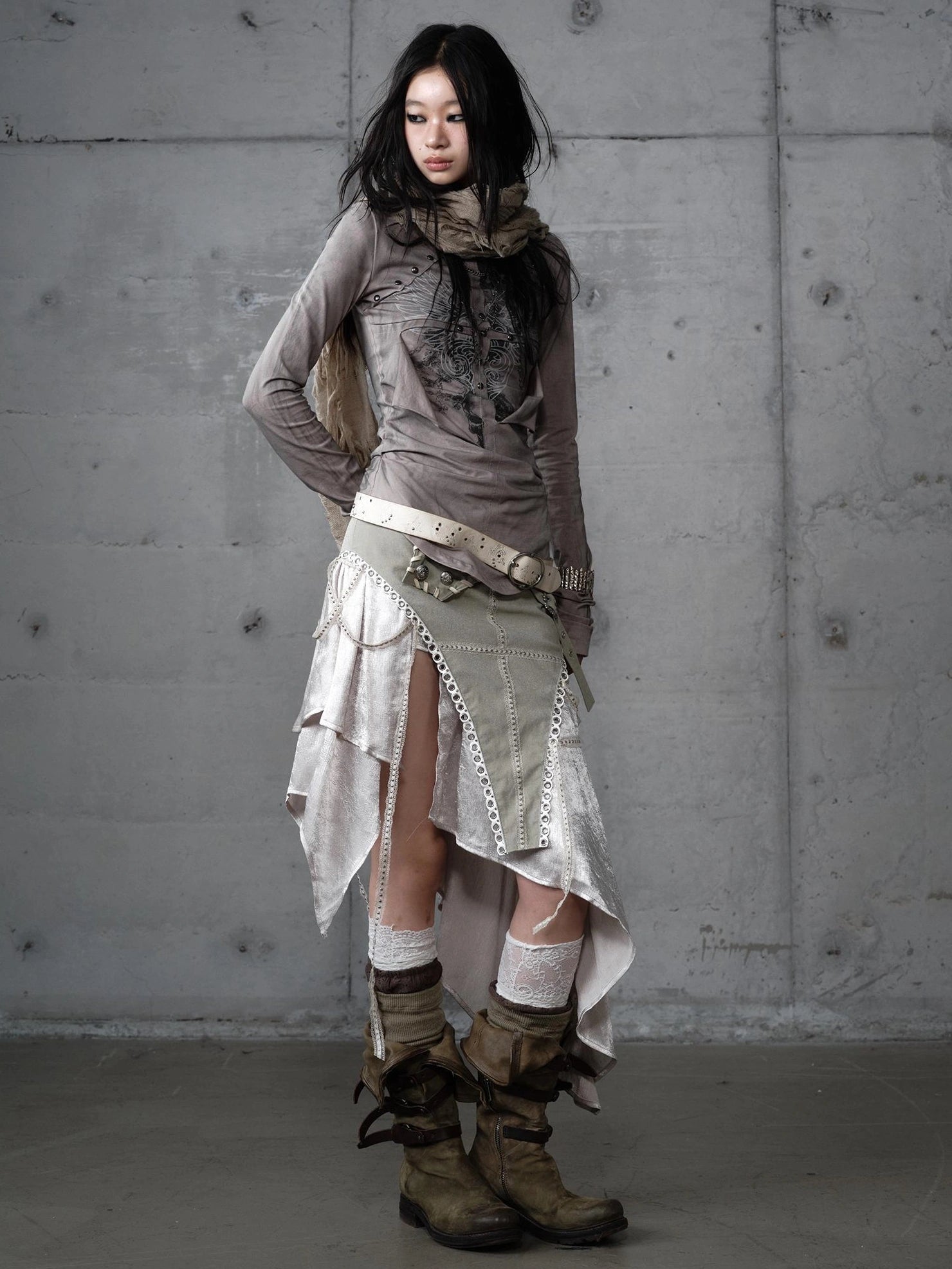 NO ROMANCE Asymmetric Side Slits Vintage Paneled Mid Waist Slim Fit Women A Line Skirt