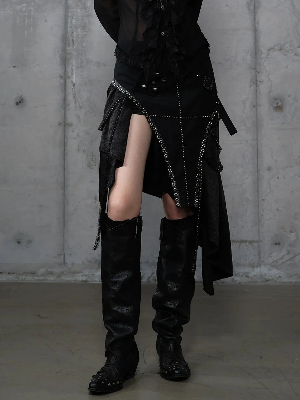 NO ROMANCE Asymmetric Side Slits Vintage Paneled Mid Waist Slim Fit Women A Line Skirt