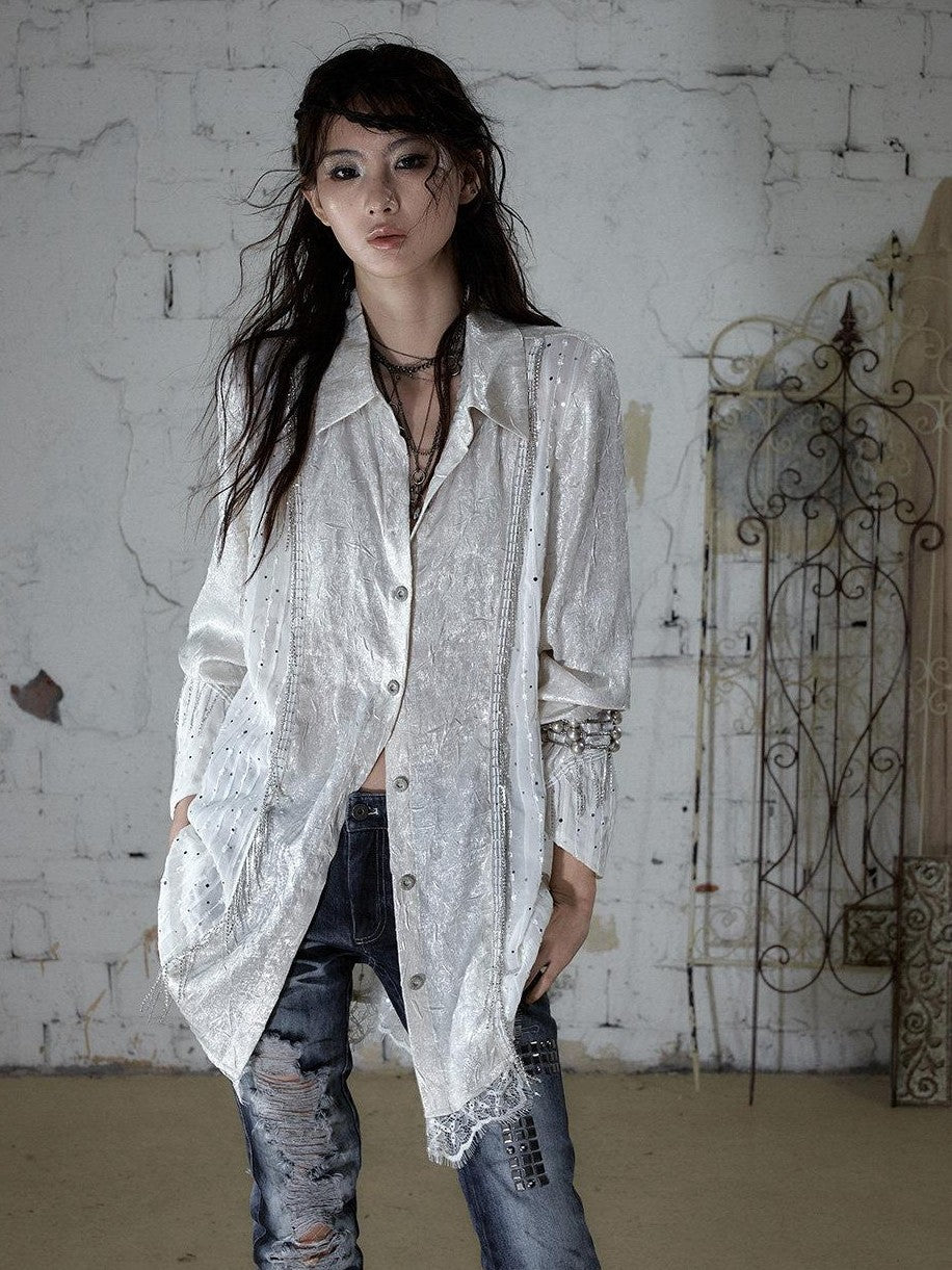 NO ROMANCE Baroque Chain Spliced Lapel Zipper Loose Women&