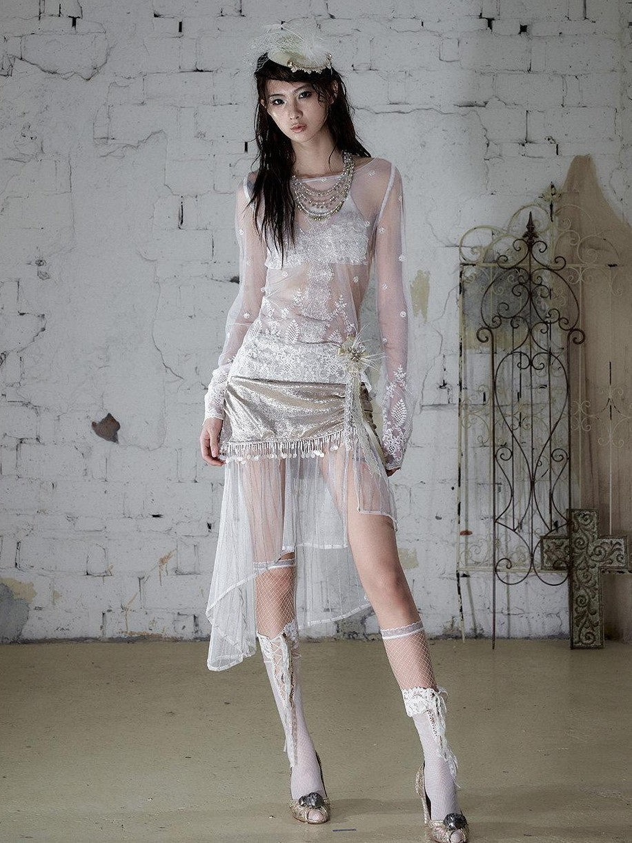 NO ROMANCE Baroque Embroidered Lace Slim Fit Women&