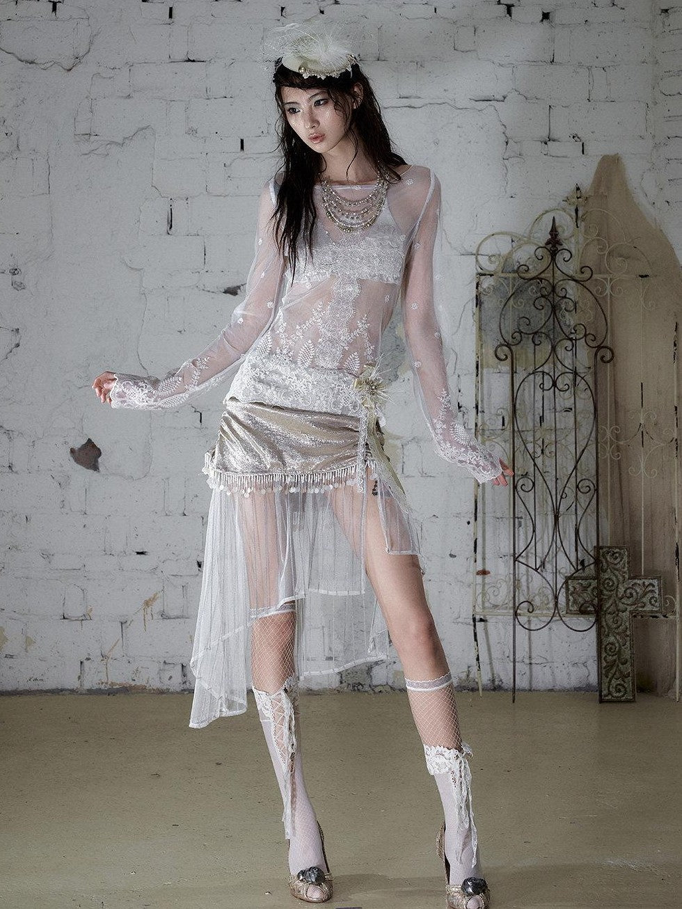 NO ROMANCE Baroque Embroidered Lace Slim Fit Women&