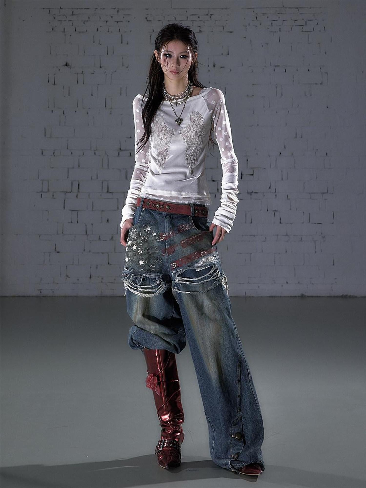 NO ROMANCE Baroque Flocked Reversible Wing Embroidered Slim Women&