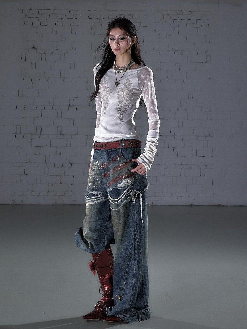 NO ROMANCE Baroque Flocked Reversible Wing Embroidered Slim Women&