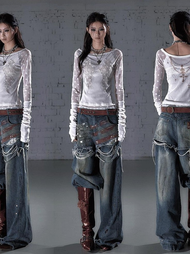 NO ROMANCE Baroque Flocked Reversible Wing Embroidered Slim Women&