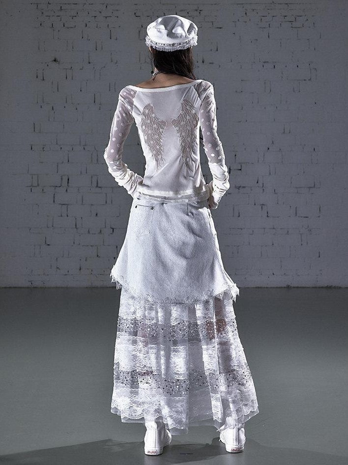 NO ROMANCE Baroque Flocked Reversible Wing Embroidered Slim Women&