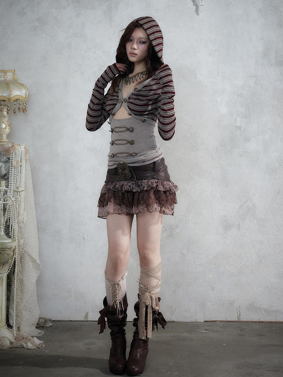 NO ROMANCE Baroque Leopard Print Sequined Patchwork Tiered Women&