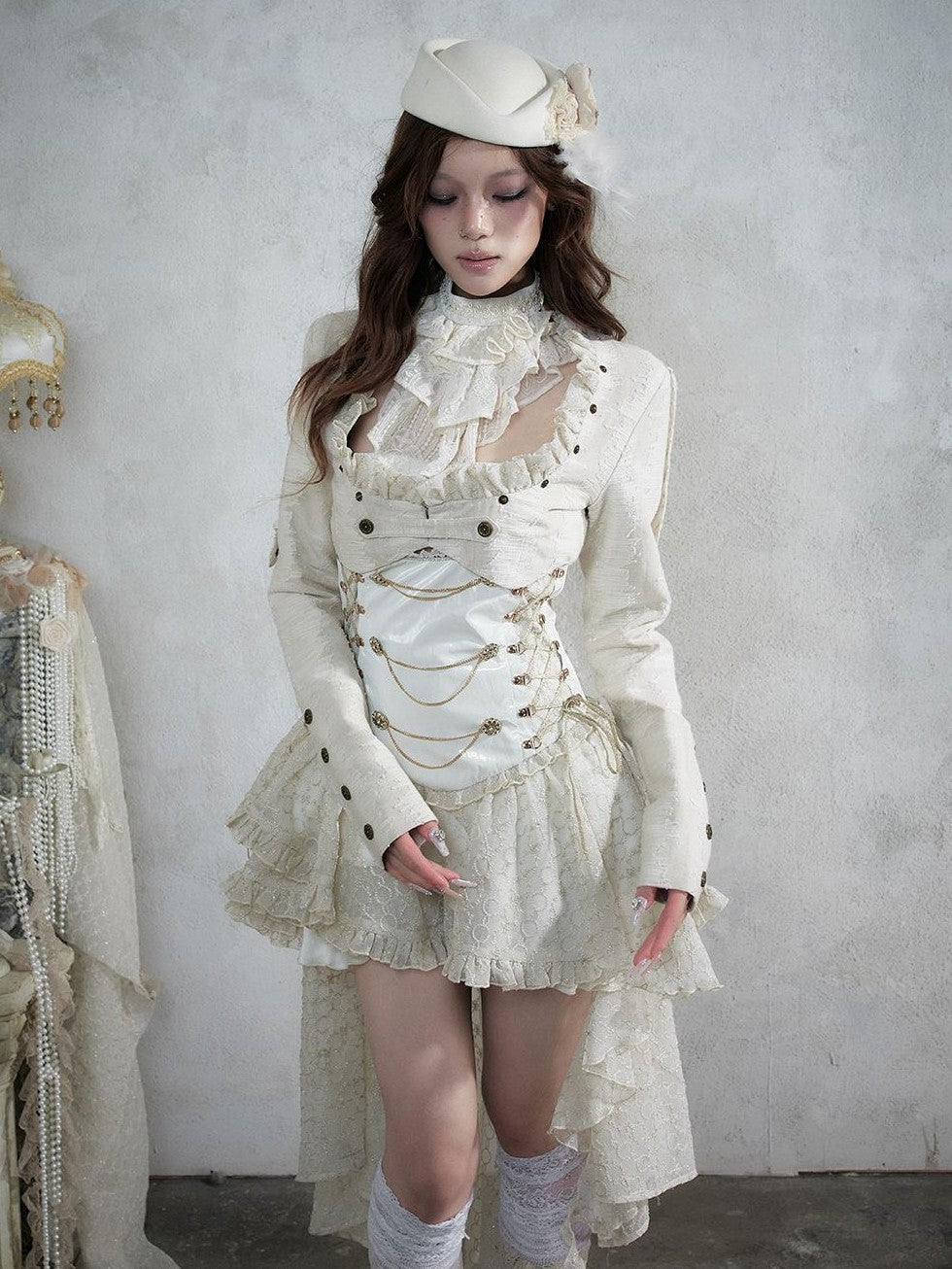 NO ROMANCE Baroque Punk Embroidered Low Neck Faux Leather Women&
