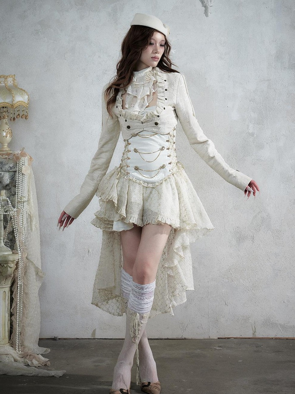 NO ROMANCE Baroque Punk Embroidered Low Neck Faux Leather Women&