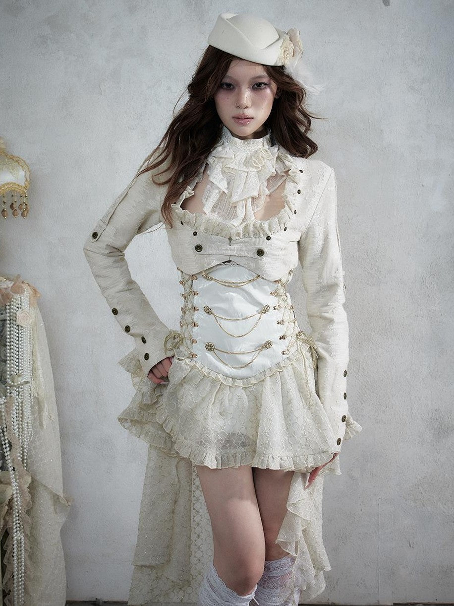 NO ROMANCE Baroque Punk Embroidered Low Neck Faux Leather Women&