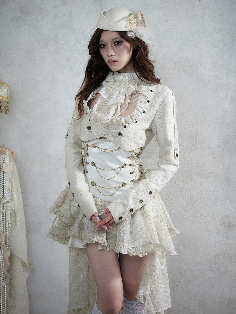 NO ROMANCE Baroque Punk Embroidered Low Neck Faux Leather Women&