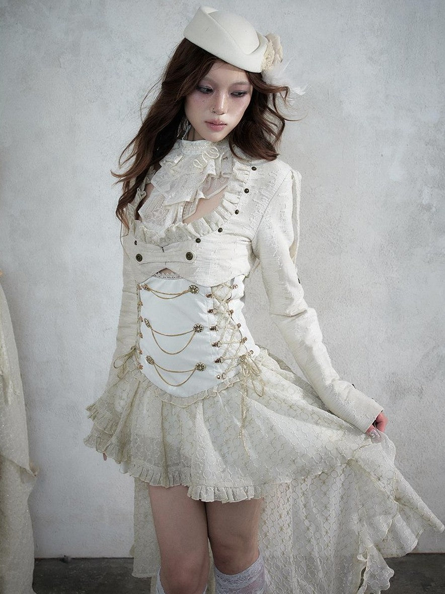 NO ROMANCE Baroque Punk Embroidered Low Neck Faux Leather Women&